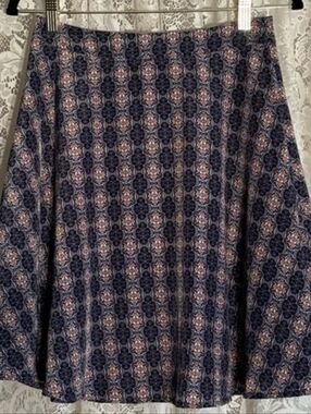 Women's Navy Blue Floral A-Line Knee Size Skirt Silky Flowing Midi